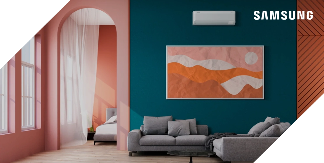 Hotel room with an air conditioner